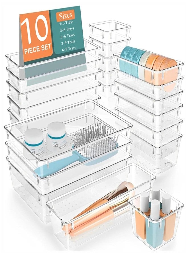 MECHDEL Drawer Organizer Set/Bathroom and Dressing Table Trays/Cosmetic Display/Bathroom Cosmetic Organizers/Unbreakable Drawer Organizer/Drawer Divider Tray (Transparent, 10PCS Set) - Image 1